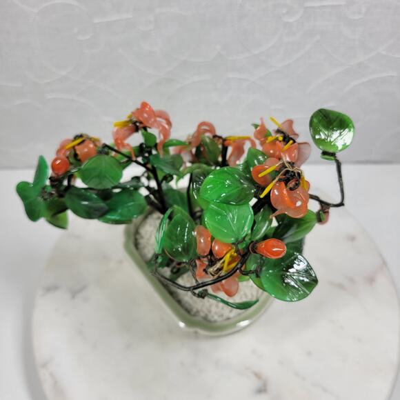 VTG Glass Faux Jade Bonsai Tree 9" Green Coral Handcrafted Art Ceramic Pot - Picture 13 of 16